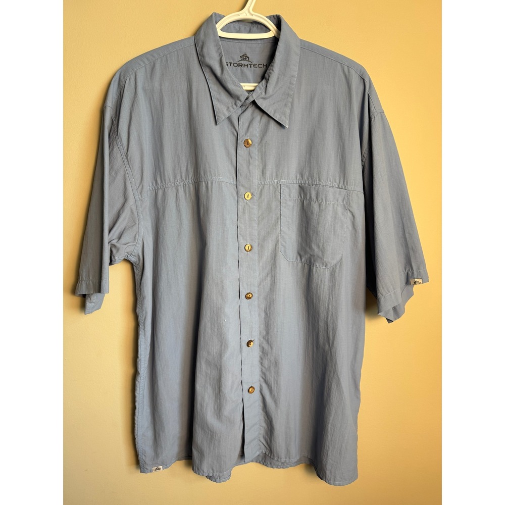 Stormtech Mens Short Sleeve Button Up Shirt Large Blue Gorpcore Outdoor Hiking